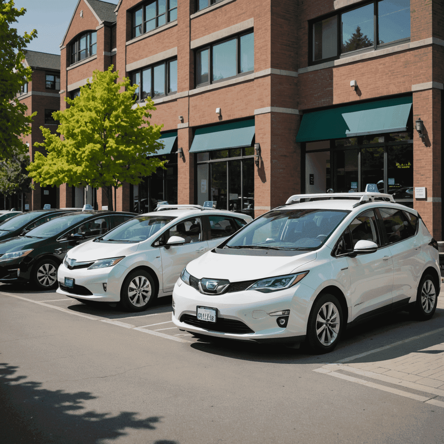 A row of electric and hybrid vehicles available for rent, showcasing eco-friendly car options in Canada